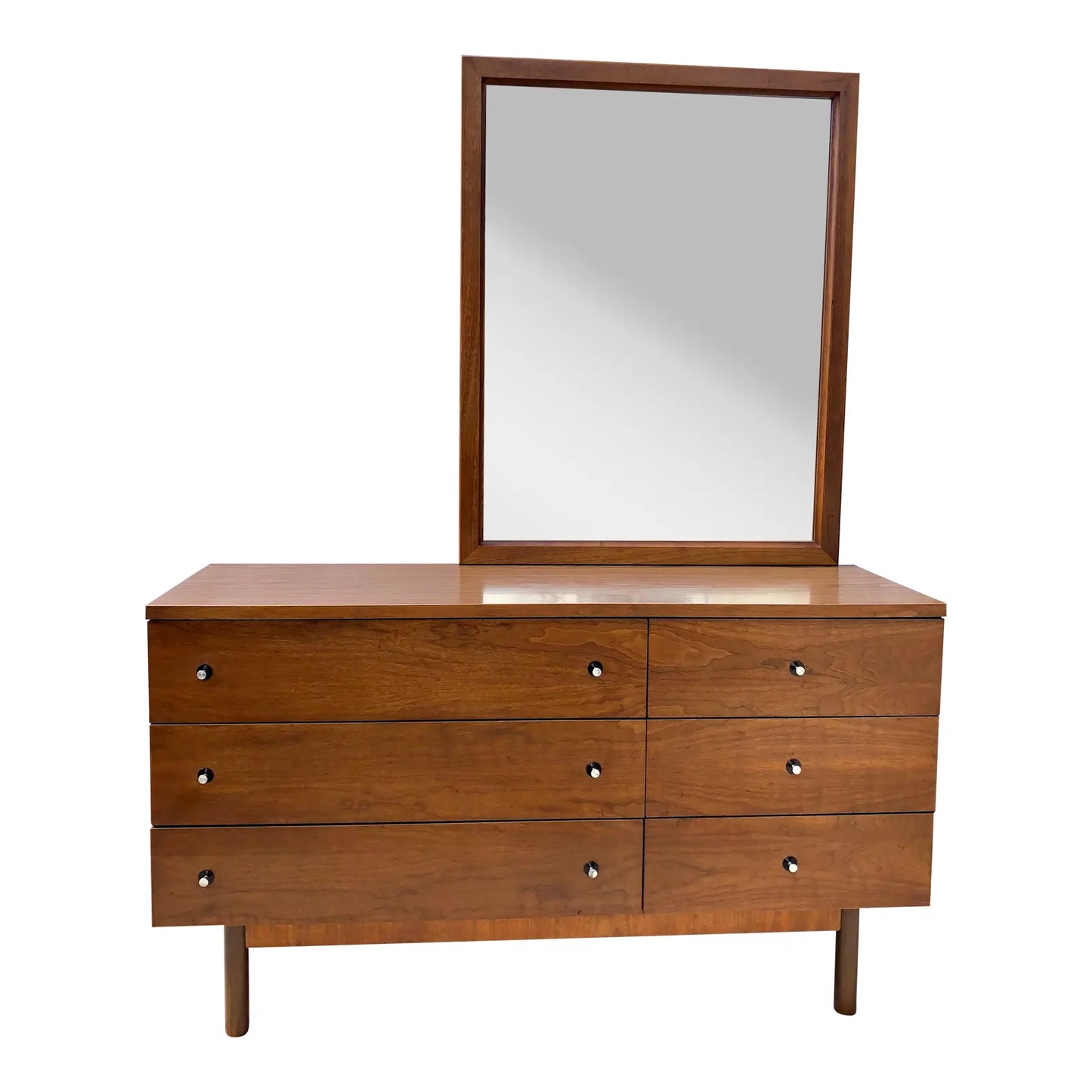 Walnut Mid-Century Modern Dresser and Mirror Set by Stanley Furniture