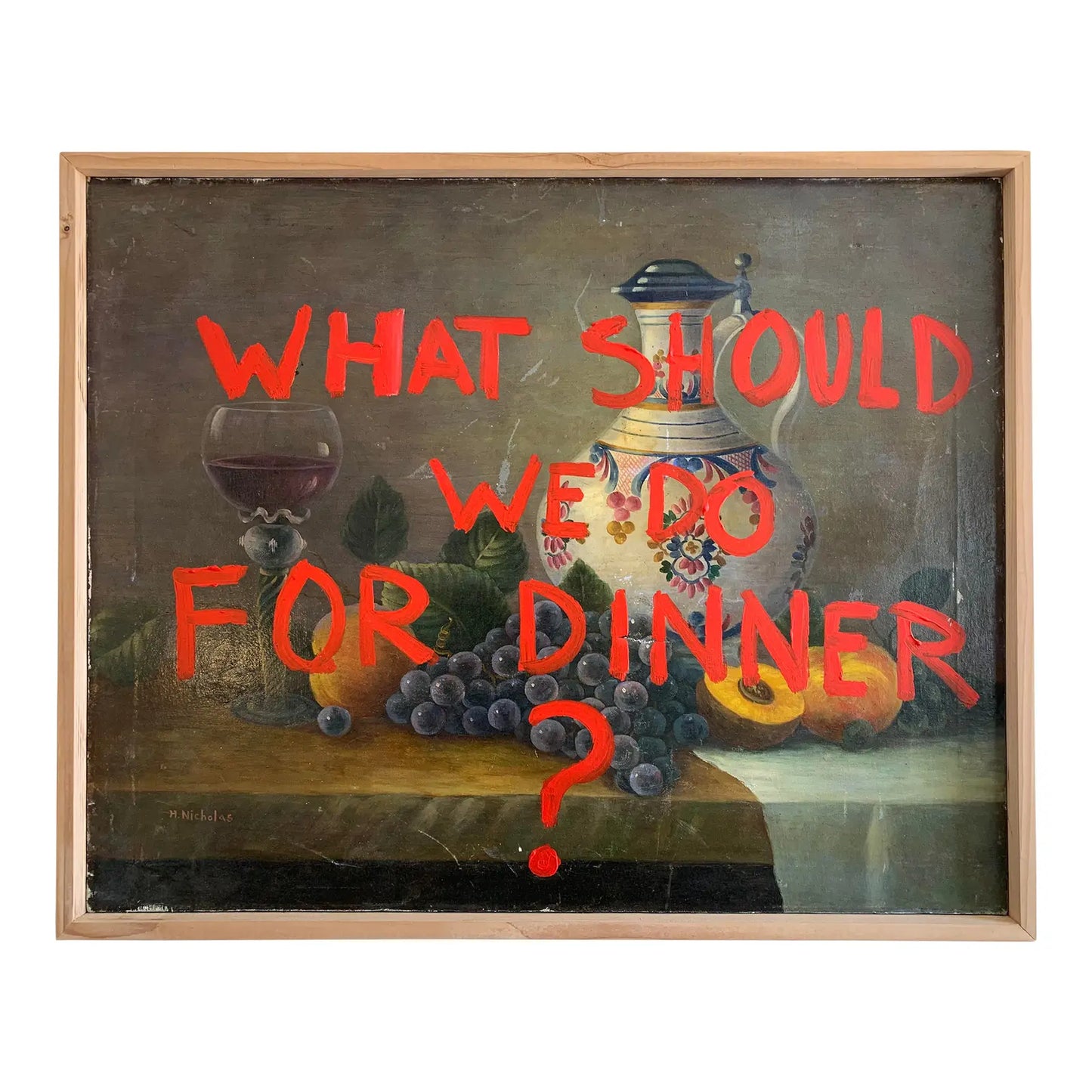 "What Should We Do for Dinner" Framed Acrylic and Oil Painting on Canvas